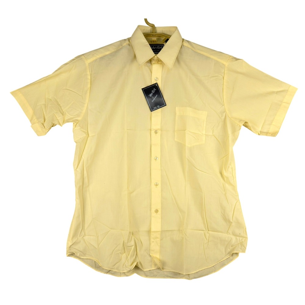 Van Cort‎ Dress Shirt Short Sleeve Button Up Light Yellow Mens 16 1/2